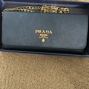 Prada AUTH Saffiano Leather Wallet on Chain